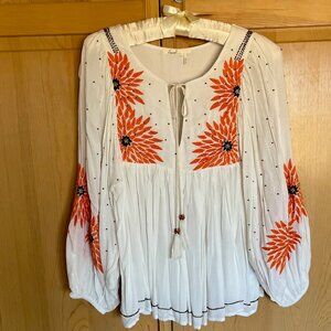 Beaded and embroidered ivory blouse